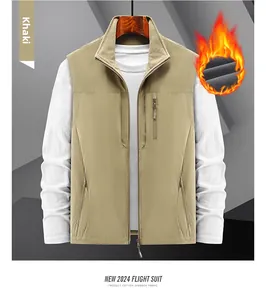 Detailed macro view of khaki fleece-lined vest featuring durable cotton spandex fabric