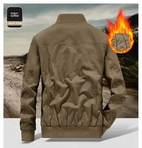 Rear view of brown padded bomber jacket showing quilted lining and ribbed cuffs
