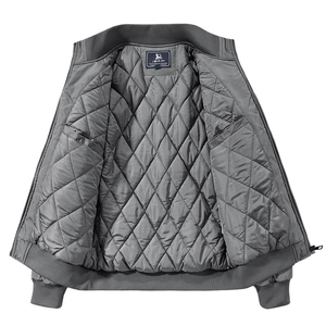 Men's retro flight jacket with quilted lining and ribbed cuffs in deep grey color