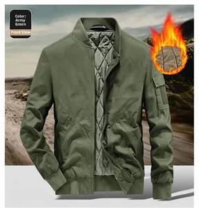 Army green fleece-lined bomber jacket with diamond quilting and ribbed cuffs detail