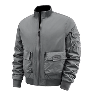 Mens dark grey utility bomber jacket with multi-pockets and a tactical workwear style