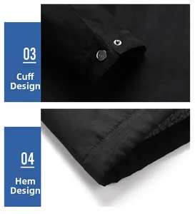 Detail of silver metal buttons on black canvas jacket cuff and hem with reinforced stitching