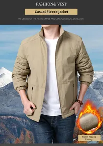 Detail of khaki outdoor jacket showing warm thermal fleece lining and elastic cuff design