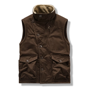 Gilet da Uomo Retro Foderato in Pile Sherpa in Tela di Cotone Senza Maniche con Tasche Multiple Giacca da Lavoro Invernale Calda