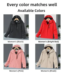 Vue détaillée des vestes chauffantes femme en noir, rouge, rose et coloris kaki