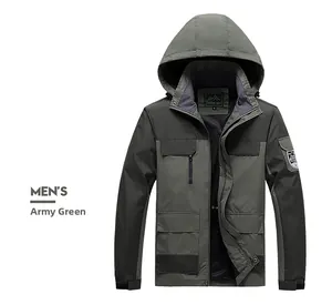 Detail of army green outdoor jacket featuring tactical pockets and mesh lining design