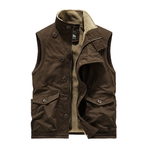 Gilet da uomo marrone scuro foderato in pile con tasche multiple stile vintage caccia