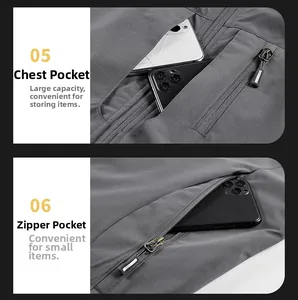 Detail of fleece tactical vest showing deep chest pocket and secure zipper pockets