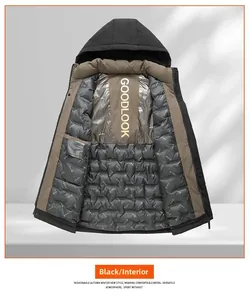 Detail of waterproof winter jacket featuring graphene thermal lining and quilted square pattern