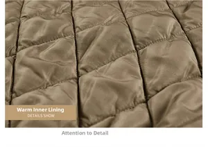 Detail view of khaki diamond quilted inner lining for men bomber jacket