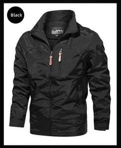 Close-up of black windproof outdoor jacket featuring a waterproof zipper and stand collar