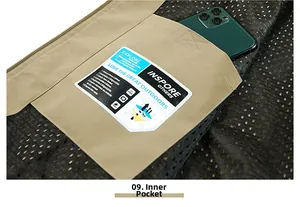 Close-up of vest interior featuring breathable mesh lining and waterproof tech label