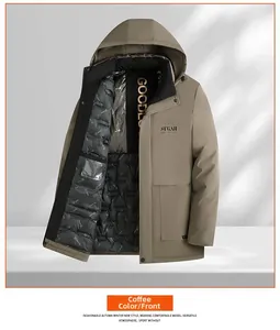 Detailed view of brown winter jacket with graphene lining and inside transparent pocket