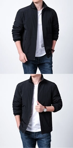 Detail view of men's fleece-lined stand collar outdoor jacket with zipper side pockets