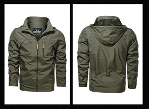 Detail view of military green waterproof zippers and breathable mesh lining on outdoor jacket