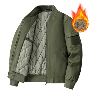 Men Washed Cotton Flight Bomber Jacket Winter Thickened Quilted Lining Warm Windproof Outdoor Work Casual Jacket Coat