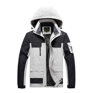 Outdoor Hooded Jacket 100% Polyester Waterproof Windproof Breathable Color Block Coat For Men Women Hiking Sport Windbreaker