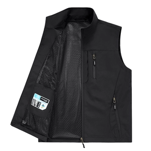 Men's lightweight black multi-pocket fishing vest with breathable mesh lining