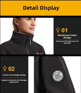 Close-up of tactical fleece jacket collar with reinforcement and custom sleeve badge