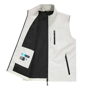 Men's light grey lightweight multi-pocket fishing vest with stand collar and mesh lining
