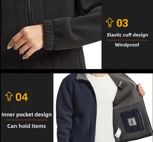 Detail of elastic windproof cuffs and secure internal zipper pocket on fleece jacket