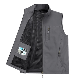Men's lightweight multi-pocket fishing vest in dark grey with breathable mesh lining