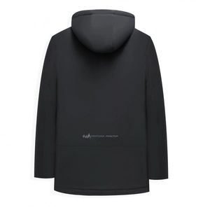 Winter waterproof black hooded jacket for men with warm fleece lining and back logo print