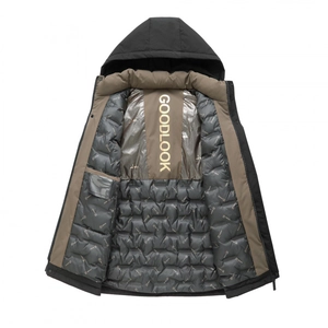 Winter waterproof hooded jacket for men with graphene insulation and fleece lining