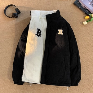 Men's Reversible Corduroy Lamb Velvet Jacket Stand Collar Thickened Winter Coat Loose Padded Bread Jacket For Teenagers Adults