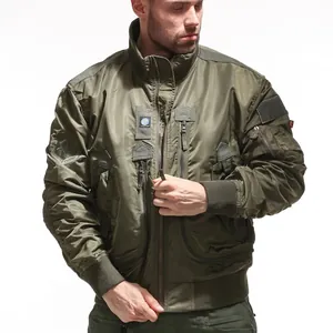 Men's Tactical Bomber Jacket Stand Collar Multi-pocket Flight Jacket Windproof Water Resistant Nylon Outerwear Top
