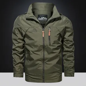 Men Outdoor Lightweight Hooded Jacket Breathable Windbreaker Casual Multi-Pocket Coat With Zip Fastening For Spring Autumn