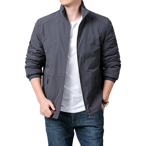 Men's outdoor minimalist dark grey fleece-lined sports jacket with high collar and full zip