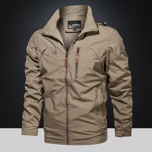 Men's Outdoor Windproof Jacket Nylon Breathable Mountaineering Hooded Windbreaker Solid Color Military Style Casual Coat For Men