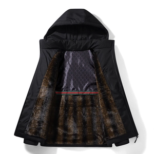 Men's winter graphene hooded jacket with faux fur lining and signature stripe detail