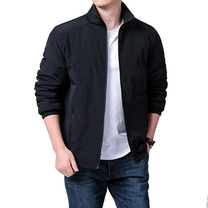 Men's black outdoor fleece jacket with stand collar and windproof casual sports design