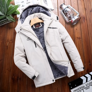 Men Outdoor Hooded Jacket Fleece Lined Waterproof Windproof Thickened Warm Winter Coat Mountain Hiking Travel Sports Outerwear