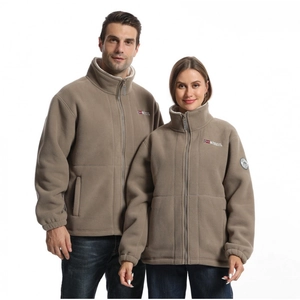 Men Women Outdoor Fleece Jacket Thick Warm Stand Collar Full Zip Coat Winter Windproof Casual Jacket Badges Outerwear