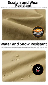 Detail von khakifarbenem wasserfestem Stoff mit Wassertropfen und Lotuseffekt-Technik