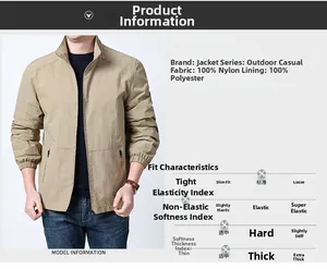 Detail showing 100% nylon fabric texture and zipper pocket on khaki outdoor jacket