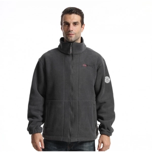 Men's dark grey thermal fleece jacket with stand-up collar and full zip for winter