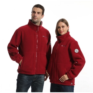 Fleece lined thermal high neck jacket in reddish brown with outdoor embroidery