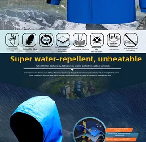 Three-layer technical fabric structure of blue waterproof outdoor windbreaker jacket