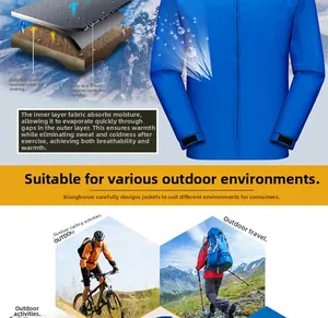 Detail view of the multi-layer fabric structure on this blue outdoor windbreaker jacket
