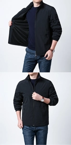 Detail view of men's casual jacket with breathable mesh lining and metallic zipper