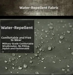 Macro shot of army green waterproof fabric showing water droplets on outdoor jacket surface