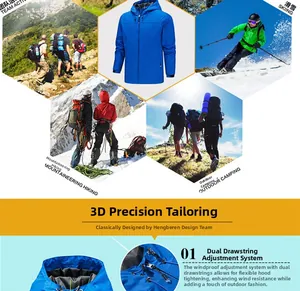 Detail of outdoor hooded jacket with adjustable drawstring and windproof toggle system