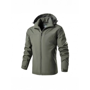 Giacca outdoor con cappuccio verde militare da uomo antivento con zip e polsini