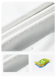 Macro shot of waterproof fabric showing water droplets on white windbreaker material