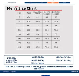 Size chart for men's outdoor hooded jacket showing chest and length measurements S to 5XL