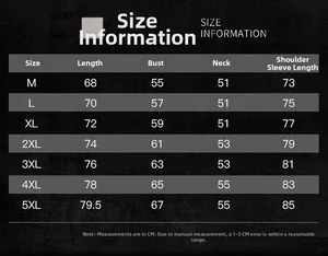 Size chart for outdoor waterproof jackets ranging from M to 5XL with measurements